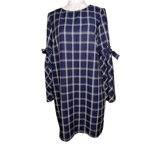 ECI plaid bell sleeve midi dress